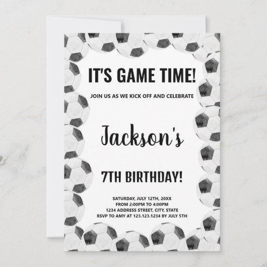 編集可能ボーイズスポーツパーティーカード(ボール付きモダン) 招待状 (正面)