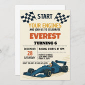 編集可能ボーイズレースパーティー市松模様に招待状 招待状 (正面/裏面)