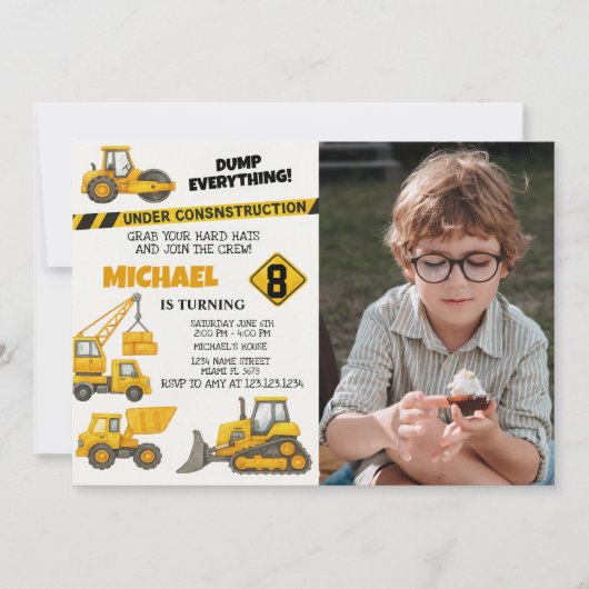 編集可能ボーイズ建築誕生日招待状 招待状 (正面)