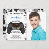 編集可能ボーイビデオゲーム誕生日写真 招待状 (正面/裏面)