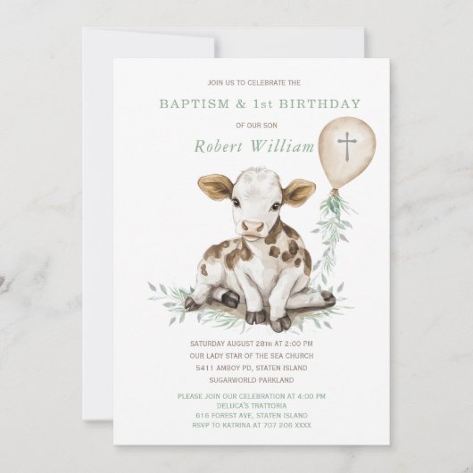編集可能ボーイファースト誕生日とバプテスマ 招待状 (正面)
