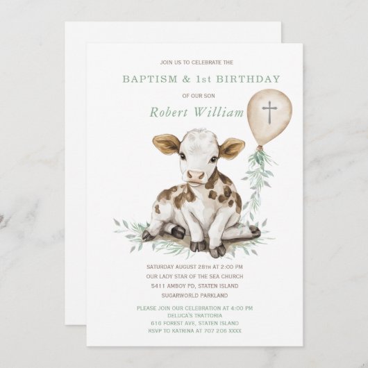 編集可能ボーイファースト誕生日とバプテスマ 招待状 (正面/裏面)