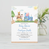 編集可能ボーイファーム動物ベビーシャワー招待状 招待状 (スタンド正面)