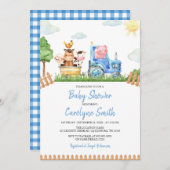 編集可能ボーイファーム動物ベビーシャワー招待状 招待状 (正面/裏面)
