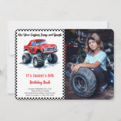 編集可能ボーイモンスタートラック誕生日写真 招待状 (正面)