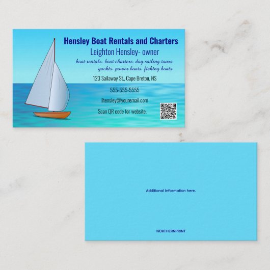編集可能ボートレンタルとチャーター 名刺 (正面/裏面)