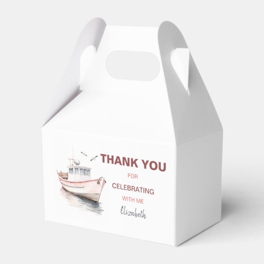 編集可能ボート誕生日切り妻ボックス/ Faver Box - Boy フェイバーボックス (正面サイド)