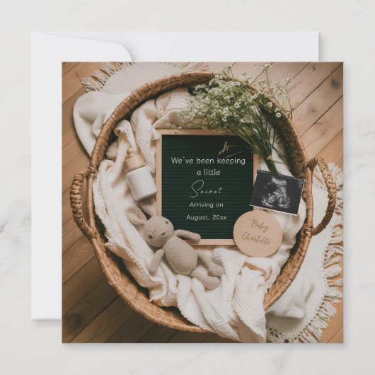 編集可能ボーホニュートラル妊娠告知 招待状 (正面)