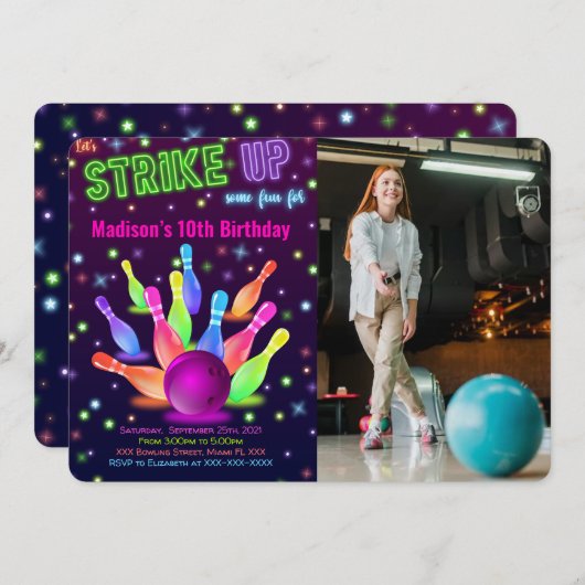 編集可能ボーリングフォト招待状 招待状 (正面/裏面)