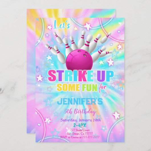 編集可能ボーリング誕生日招待状 招待状 (正面/裏面)