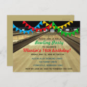 編集可能ボーリング路線誕生日パーティー インビテーションポストカード (正面/裏面)