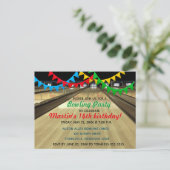 編集可能ボーリング路線誕生日パーティー インビテーションポストカード (スタンド正面)