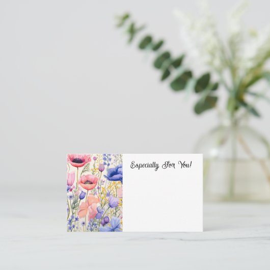 編集可能ポピー花屋ブーケメッセージカード 名刺 (スタンド正面)