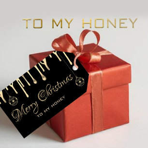 編集可能マイハニー金ゴールド滴下ハニークリスマスラベル ギフトタグ