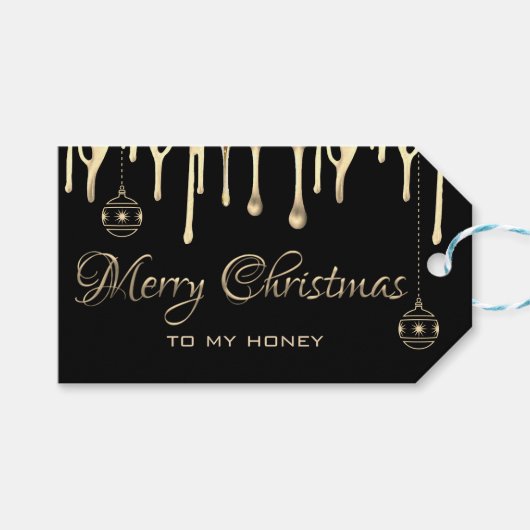 編集可能マイハニー金ゴールド滴下ハニークリスマスラベル ギフトタグ (正面(横))