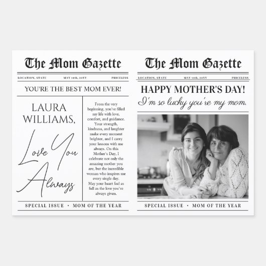 編集可能マザーズ日新聞フラワーブーケ ラッピングペーパーシート (正面)