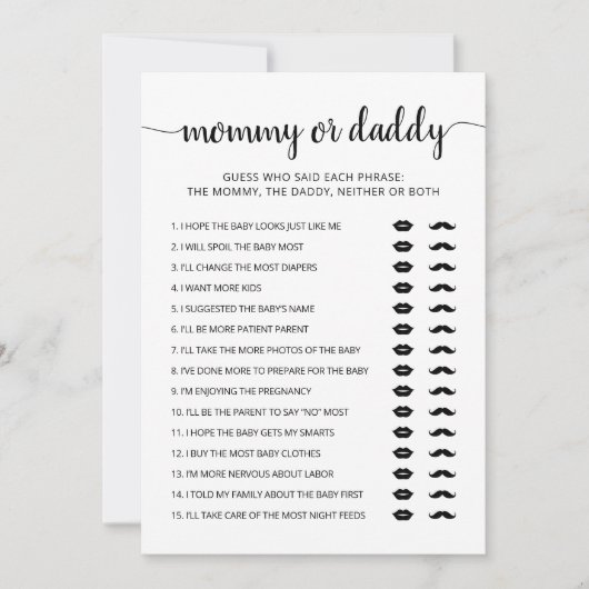 編集可能ママまたはパパ赤ちゃんシャワーゲームカード 招待状 (正面)