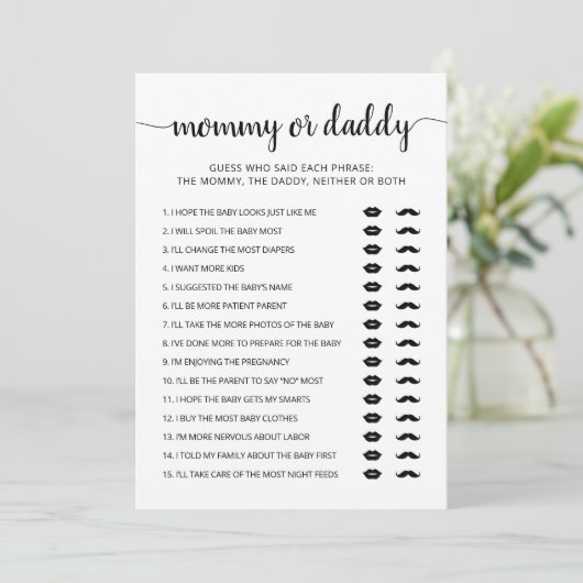 編集可能ママまたはパパ赤ちゃんシャワーゲームカード 招待状 (スタンド正面)