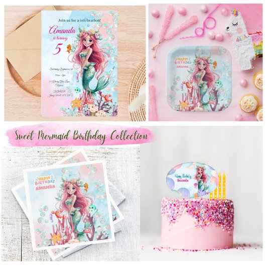 編集可能マーメイドアンダーザシー誕生日招待状 招待状