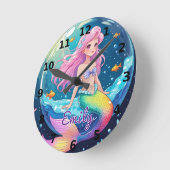 編集可能マーメイドウォールクロック – 魔法の海の雰囲気 ラウンド壁時計 (傾斜)