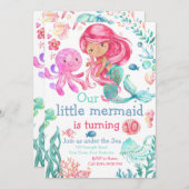 編集可能マーメイド誕生日招待状シー招待状 招待状 (正面/裏面)