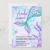 編集可能マーメイド誕生日招待状ピンクマーメイド 招待状 (正面)
