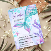 編集可能マーメイド誕生日招待状ピンクマーメイド 招待状