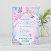 編集可能マーメイド誕生日招待状マーメイドアンダーエリア 招待状 (スタンド正面)