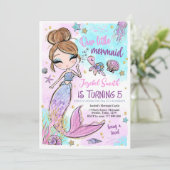 編集可能マーメイド誕生日招待状、ピンクマーメイド 招待状 (スタンド正面)