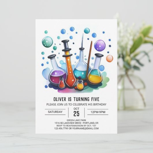 編集可能ミステリーギアサイエンティスト誕生日 招待状 (スタンド正面)