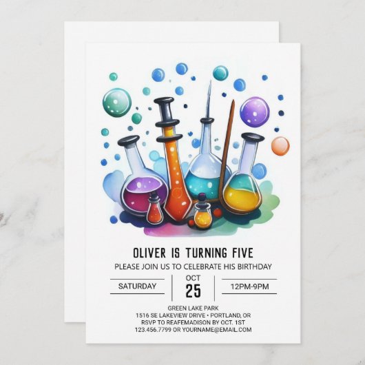 編集可能ミステリーギアサイエンティスト誕生日 招待状 (正面/裏面)