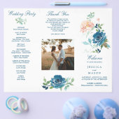 編集可能ミッドナイト開花3折結婚式 プログラム チラシ (シングル)