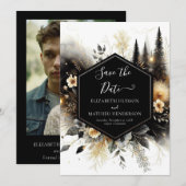 編集可能ミニマルな魅惑された結婚森 セーブザデート (正面/裏面)