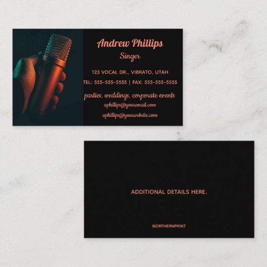 編集可能ミュージシャンマイクの写真 名刺 (正面/裏面)