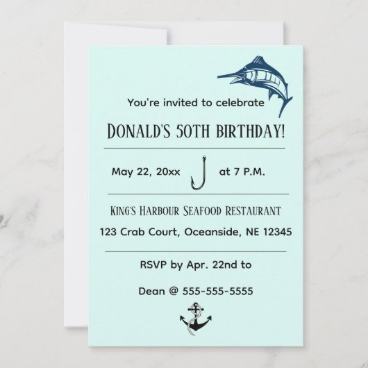 編集可能メカジキ航海の誕生日 招待状 (正面)