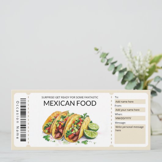 編集可能メキシコ料理ギフト券テンプレート 招待状 (スタンド正面)
