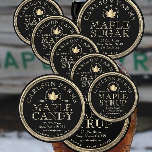 編集可能メープルシロップファンシーラ縁どクロと金ゴールド ラウンドシール