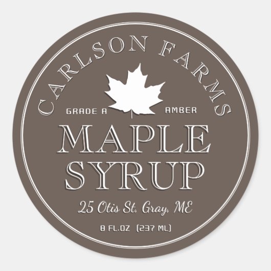 編集可能メープルシロップ白メープルリーフラベル ラウンドシール (正面)