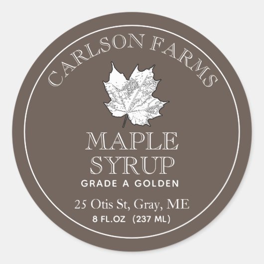 編集可能メープルシロップ白メープルリーフラベル ラウンドシール (正面)