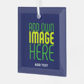 編集可能モダンかわいいネイビーブルーイメージ文字テンプレート ガラスオーナメント (正面左)