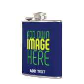 編集可能モダンかわいいネイビーブルーイメージ文字テンプレート フラスク (左)