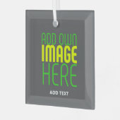 編集可能モダンなシンプルグレー画像文字テンプレート ガラスオーナメント (正面左)