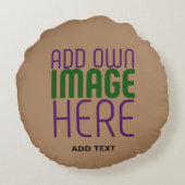 編集可能モダンなシンプルブラウン画像文字テンプレート ラウンドクッション (裏面)