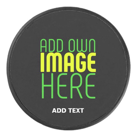 編集可能モダンなシンプルブラックイメージ文字テンプレート アイスホッケーパック (正面)