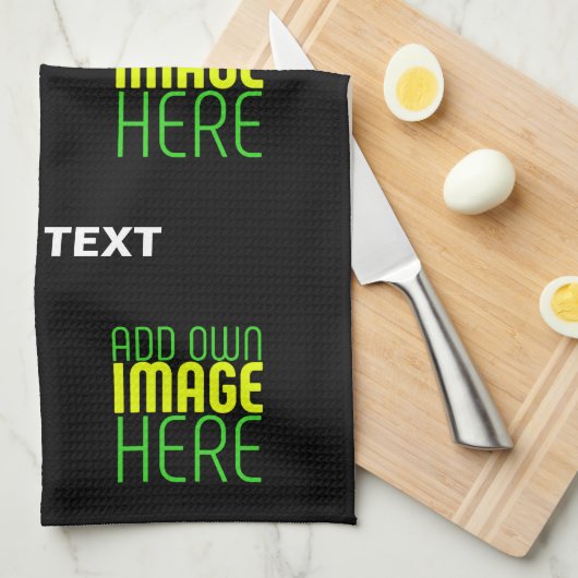 編集可能モダンなシンプルブラックイメージ文字テンプレート キッチンタオル (四つ折り)