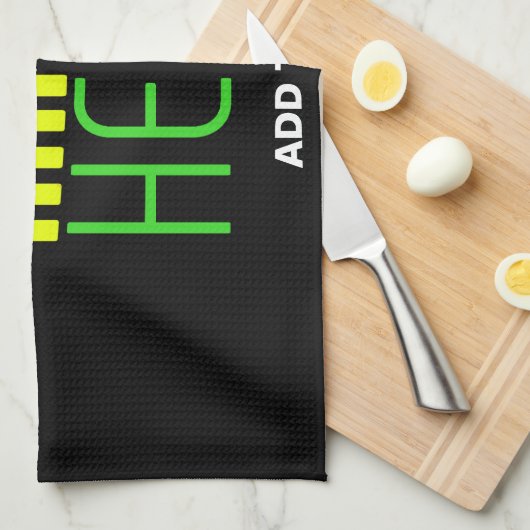 編集可能モダンなシンプルブラックイメージ文字テンプレート キッチンタオル (四つ折り)