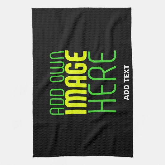 編集可能モダンなシンプルブラックイメージ文字テンプレート キッチンタオル (縦)