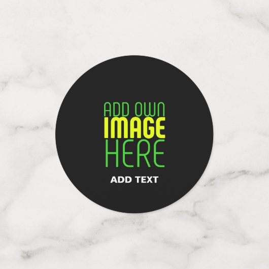 編集可能モダンなシンプルブラックイメージ文字テンプレート コンフェッティ (スモール正面)