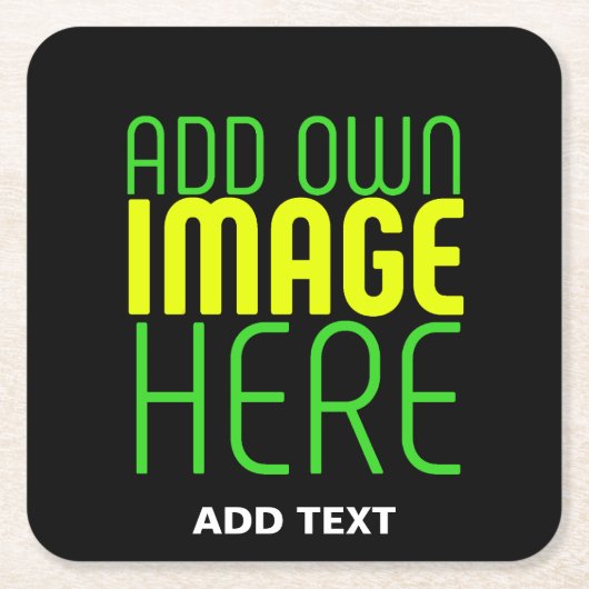 編集可能モダンなシンプルブラックイメージ文字テンプレート スクエアペーパーコースター (正面)