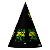 編集可能モダンなシンプルブラックイメージ文字テンプレート パーティーハット (左)